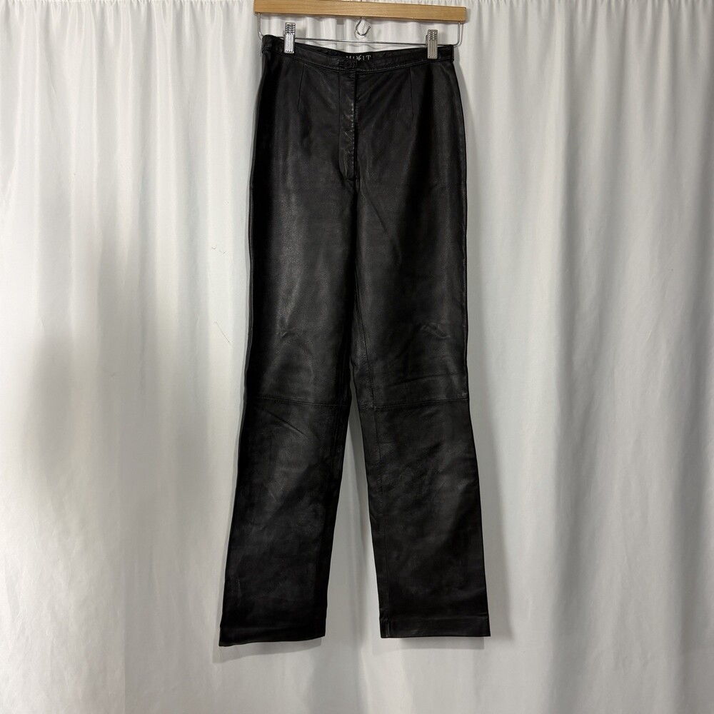 Vtg Mixit Women’s Black Leather Pants Size 4 High Rise Straight Leg Lined Soft